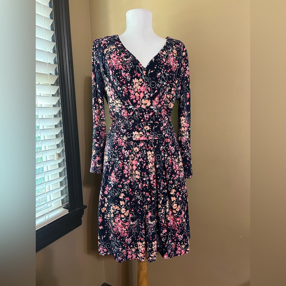 Juicy Couture Pink and Black Floral Long Sleeve Dress Belladonna
